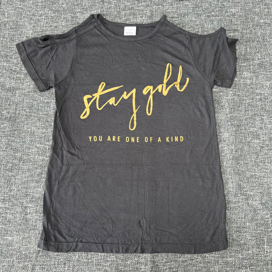 Girls 10-12 Year Grey "Stay Gold You Are One Of A Kind" Cold shoulder T-shirt