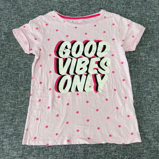 Girls 10-11 Year Pink "Good Vibes Only" T-shirt With Pink Star Print