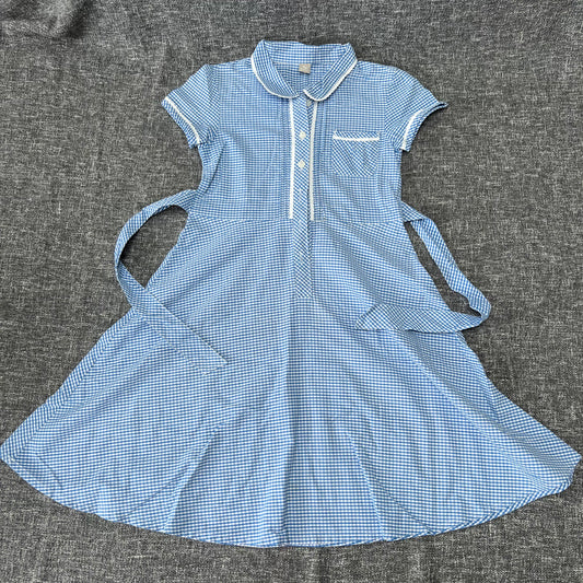 GIrls 9-10 Year Blue & White Check School Dress