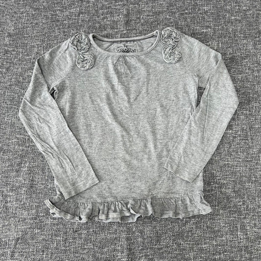 Girls 7-8 Year Plain Grey Long Sleeved Top with Ruffle Hem