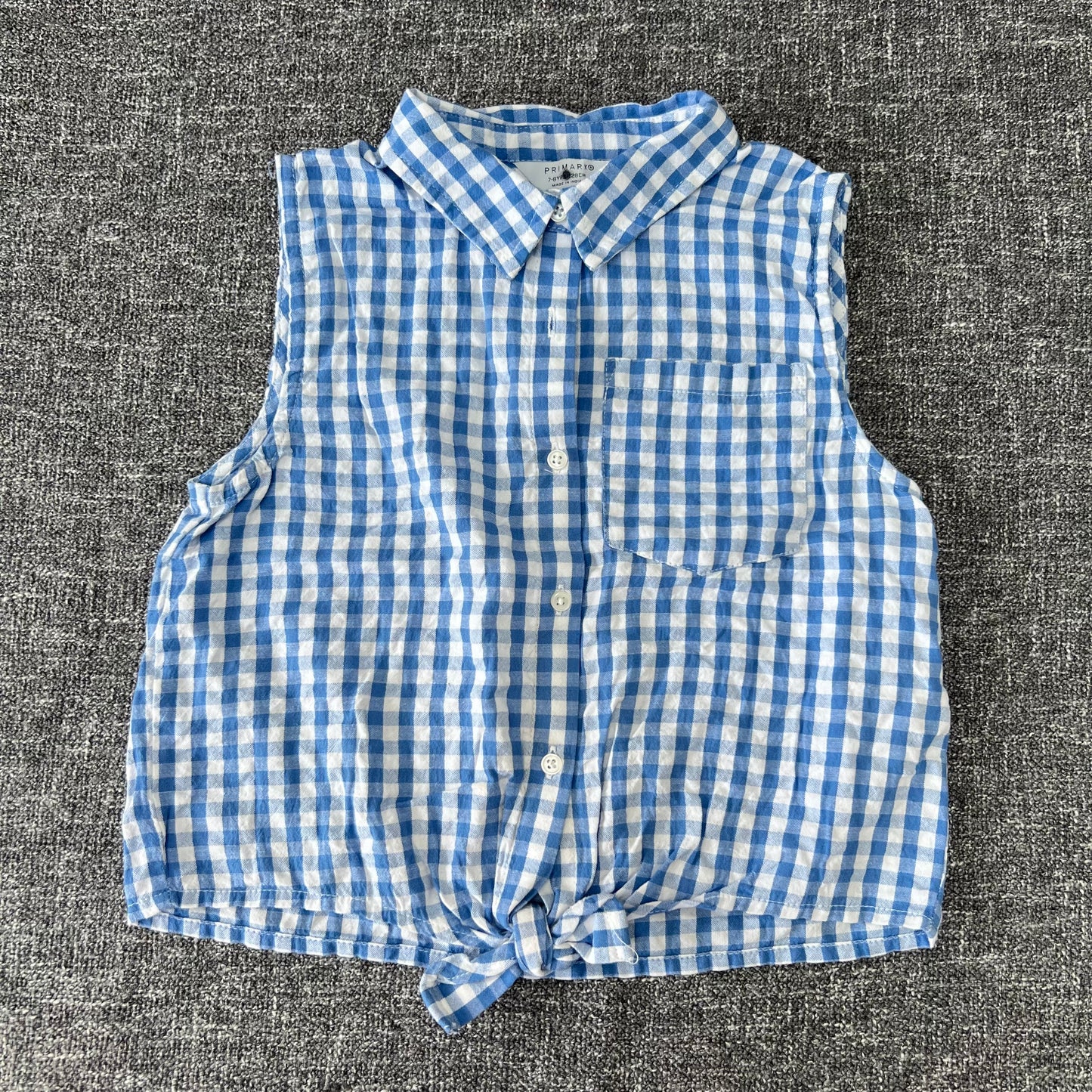 Girls 7-8 Year Blue & White Checked Sleeveless Top