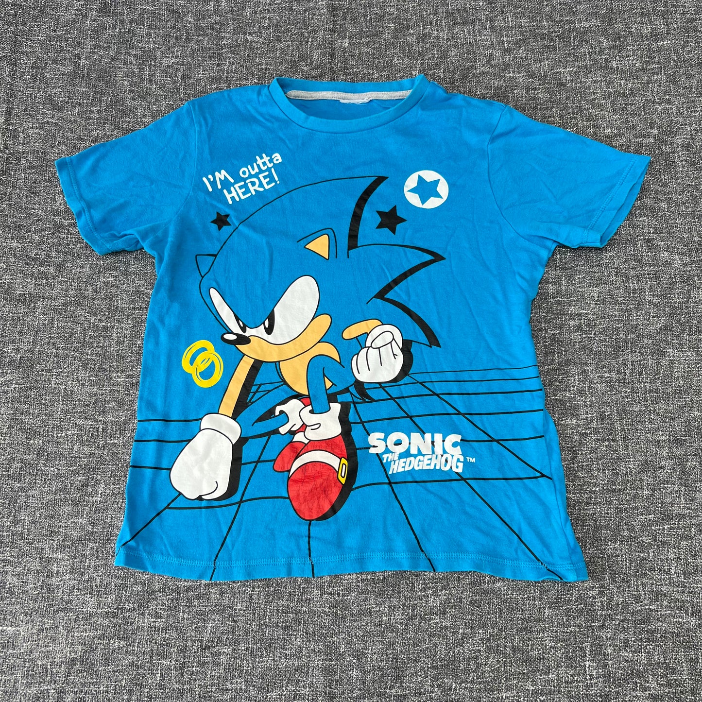 Boys 11-12 Year Blue "I'm Outta HERE! Sonic The Hedgehog" T-shirt