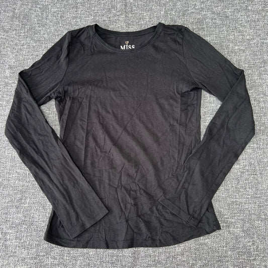 Girls 11-12 Year Plain Black Long Sleeved Top