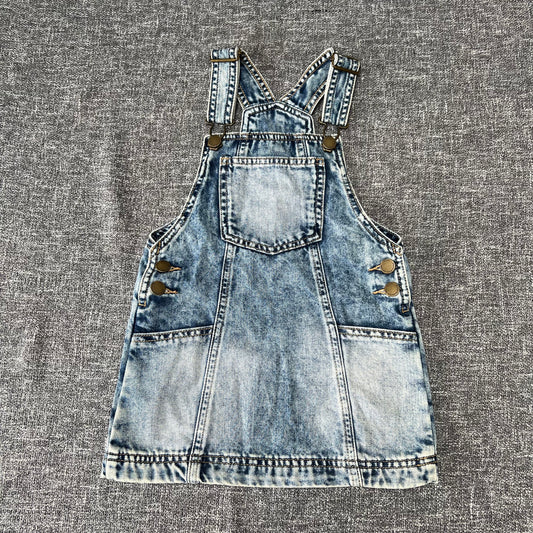 Girls 3-4 Year Blue Stone Wash Pinafore Dress