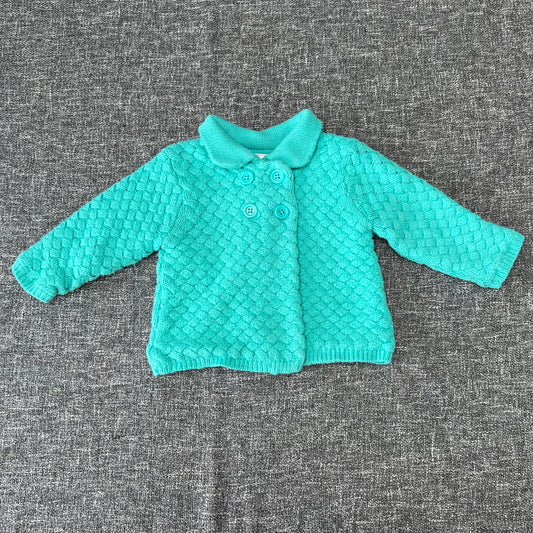 Girls 6-9 Month Turquoise Knitted Cardigan With Collar & Fully Lined