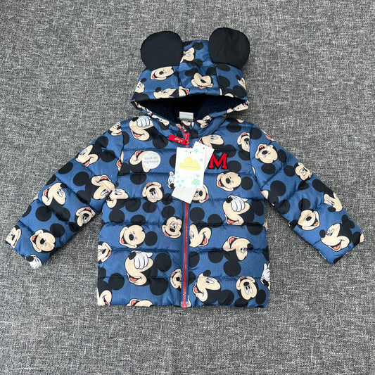 Boys 12-18 Month Blue Disney Mickey Mouse Print Coat NEW