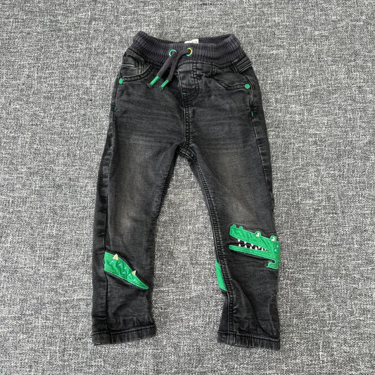 Boys 12-18 Month Black Jeans With Appliquéd Crocodile