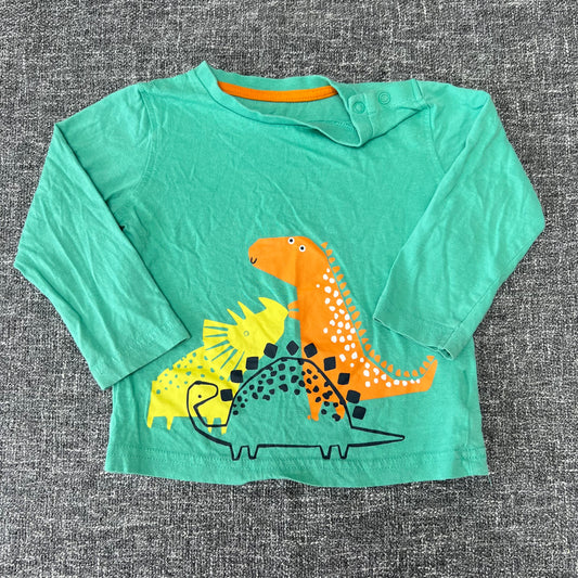 Boys 12-18 Month Green Dinosaur Motif Long Sleeved Top