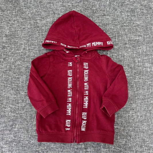 Boys 9-12 Month Burgundy "Keep Rolling With My Mummy" Zipped Hoodie