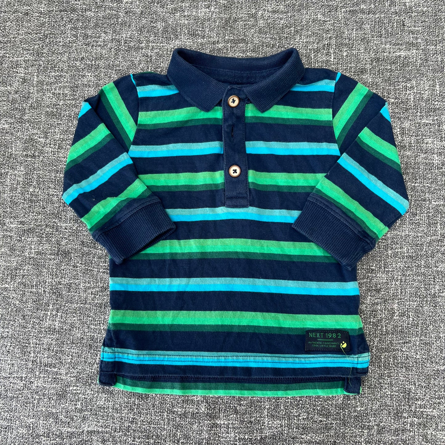 Boys 9-12 Month Blue & Green Striped Long Sleeved Polo-shirt